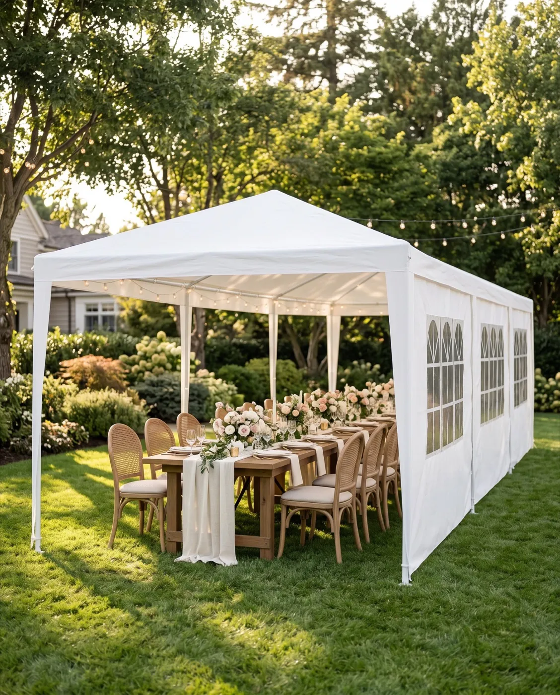 10 x 30 Canopy with Sidewalls styled at an event