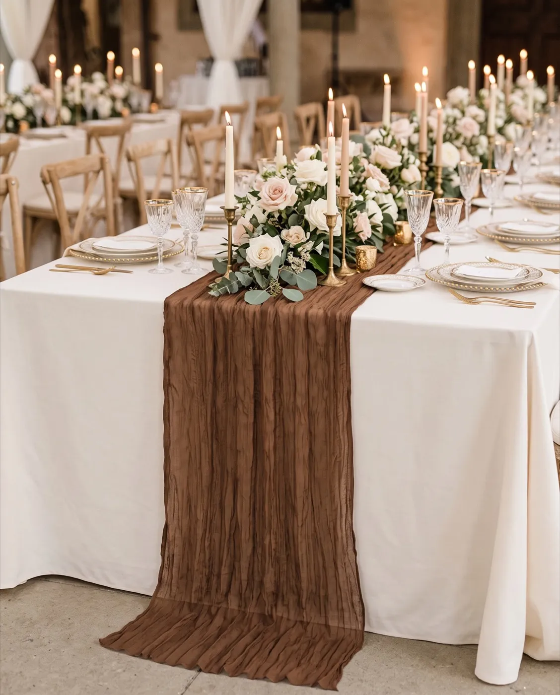 Brown Cheesecloth Runner styled at an event