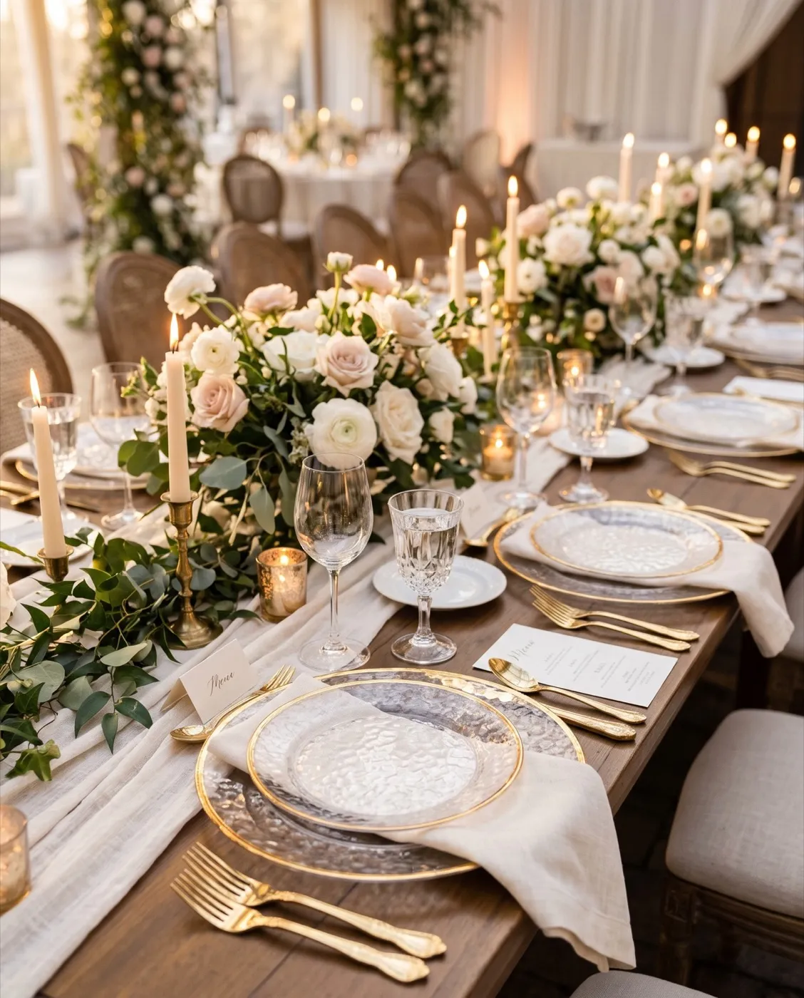 Clear Gold-Rim Plates styled at an event