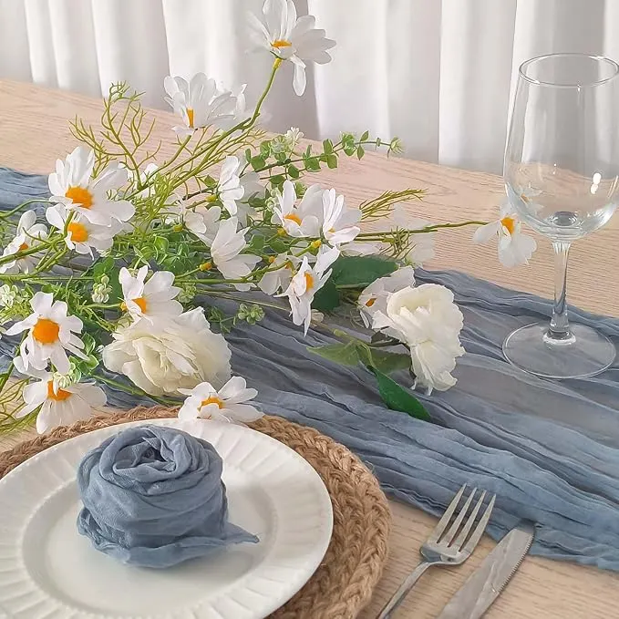 Long Dusty Blue Cheesecloth Runner