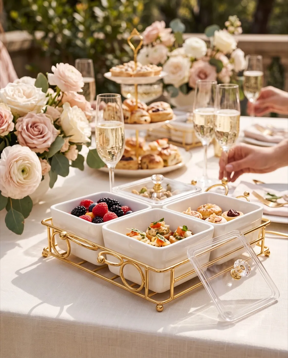 Gold Basket Condiment Server styled at an event