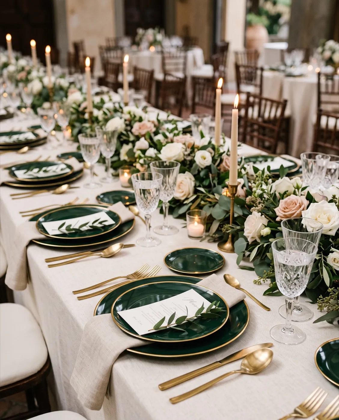 Green Gold-Rim Plates styled at an event