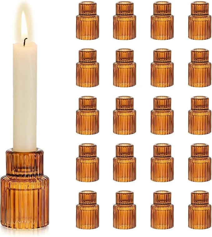 Amber Glass Taper Holders — Candle Holders available to rent