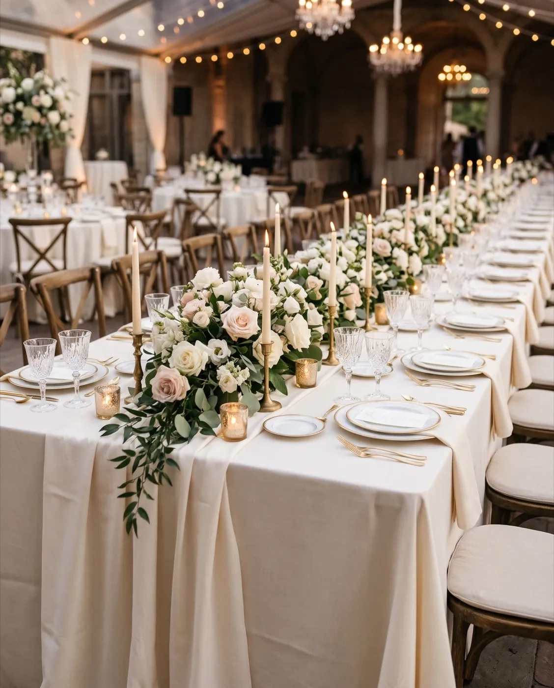Ivory Banquet Tablecloth styled at an event