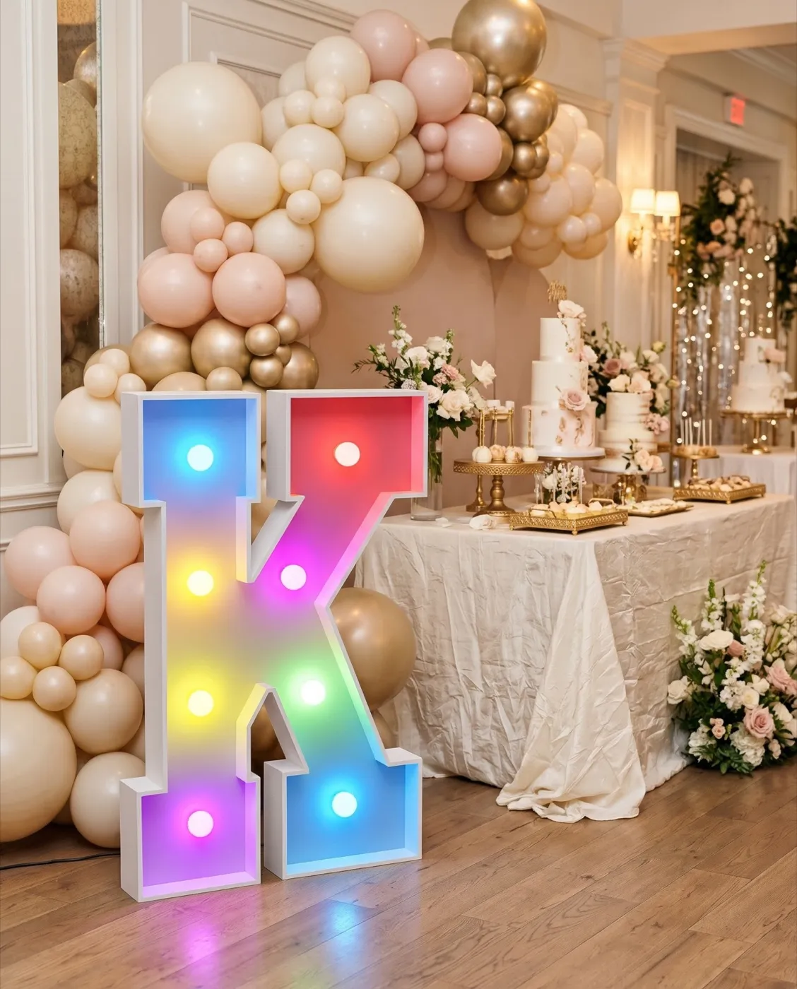 Marquee Letter K styled at an event