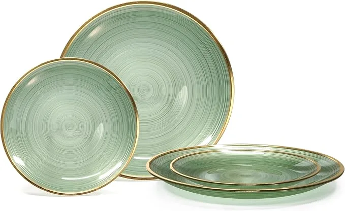 Green & Gold Plate Set — Plates available to rent