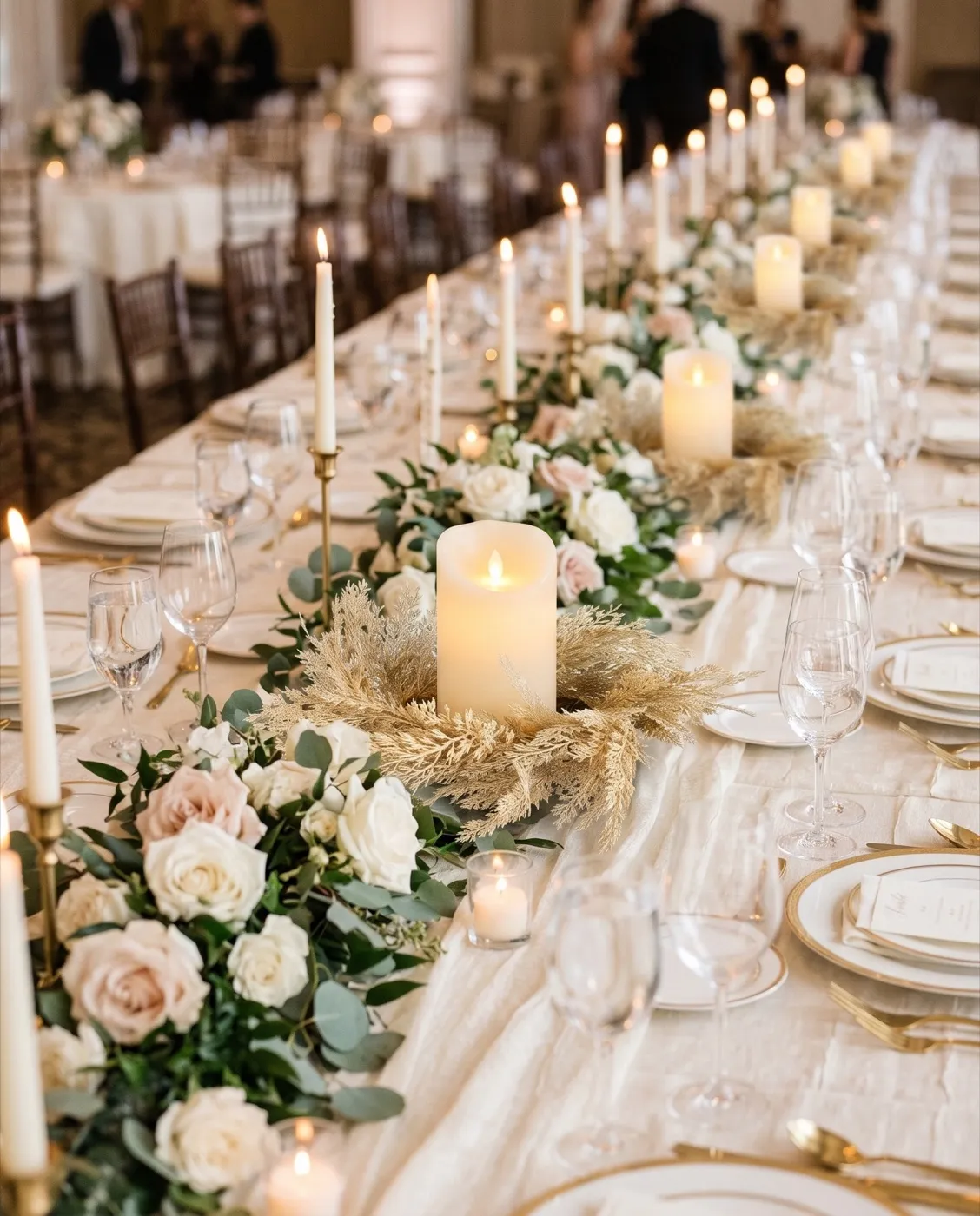 Pampas Candle Rings styled at an event