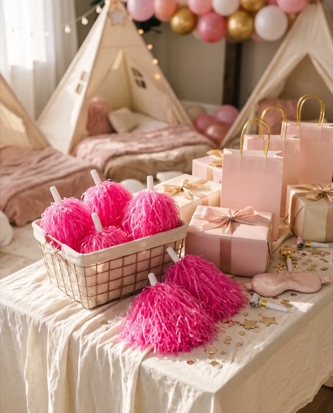 Pink Cheer Pom Poms styled at an event