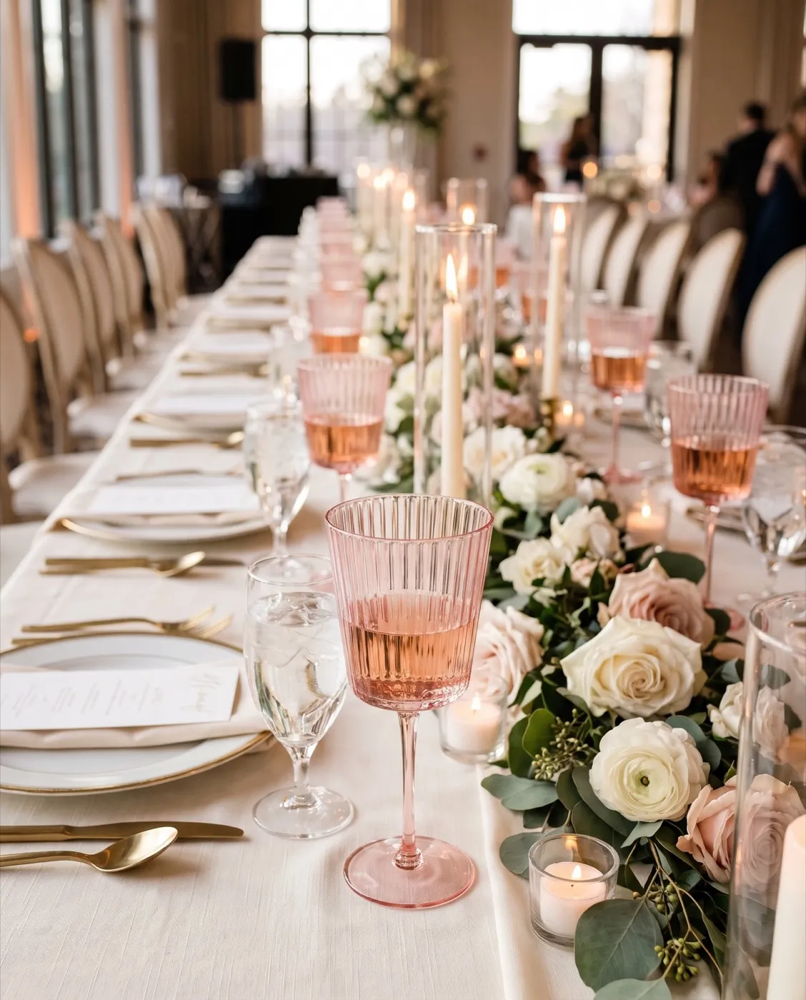 Pink Ribbed Wine Glasses styled at an event