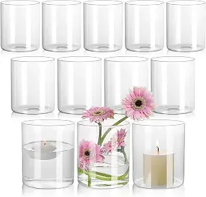 Short Glass Cylinder Vases — Vases available to rent