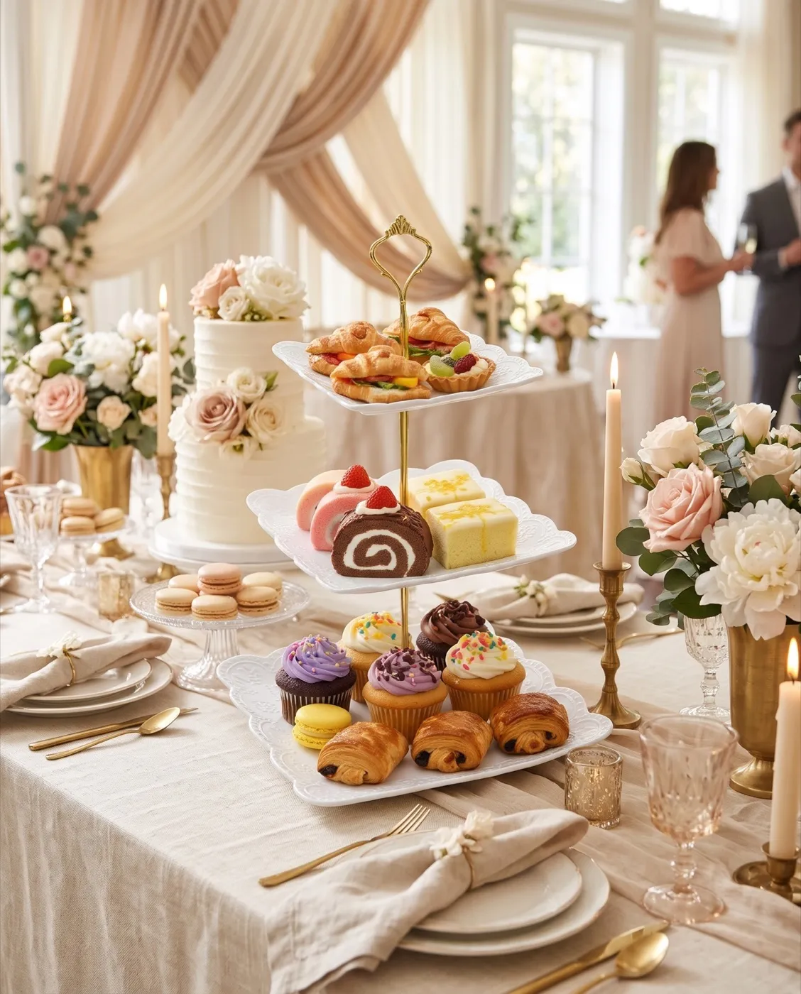 White Ceramic Dessert Tower styled at an event