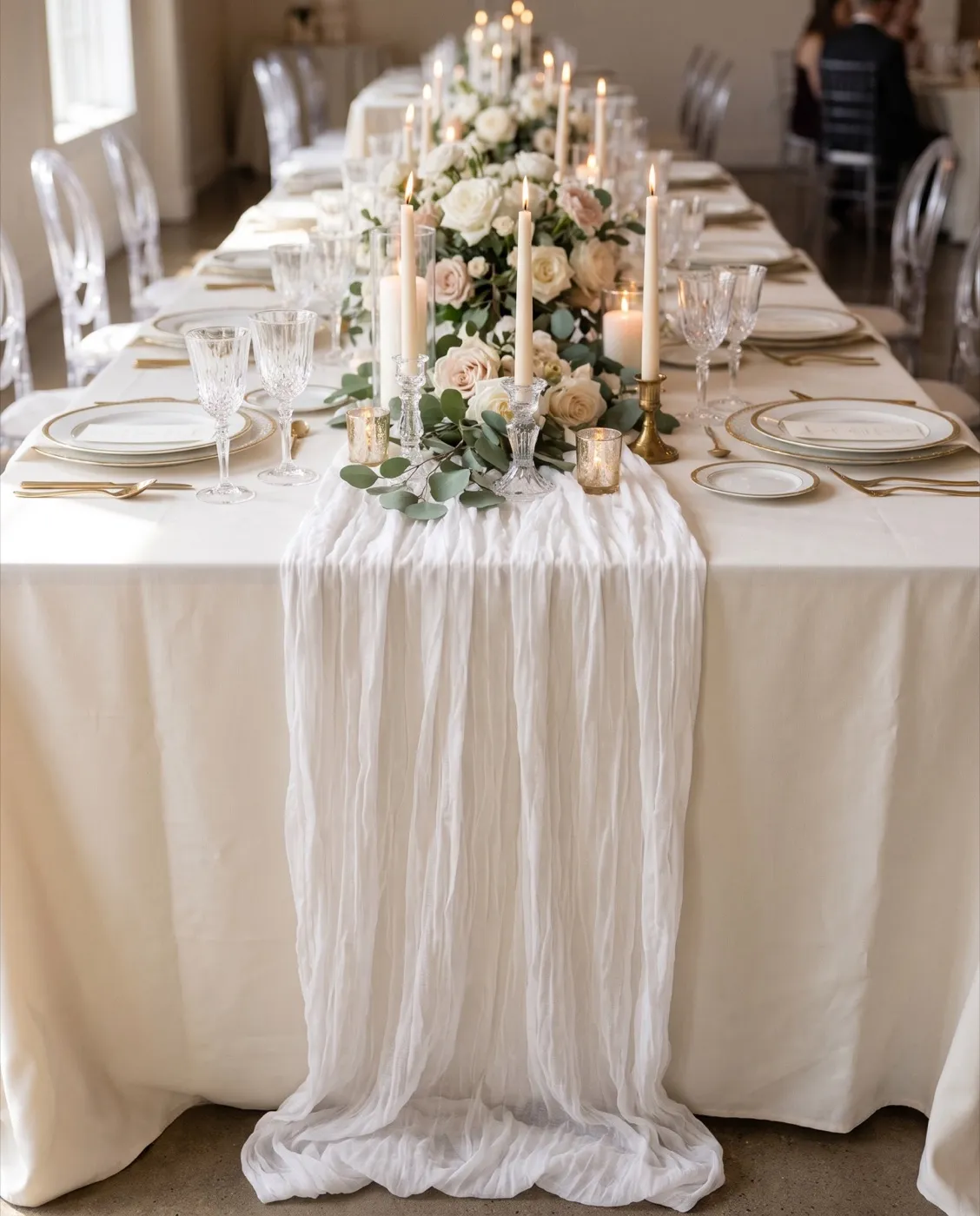 White Cheesecloth Runner styled at an event