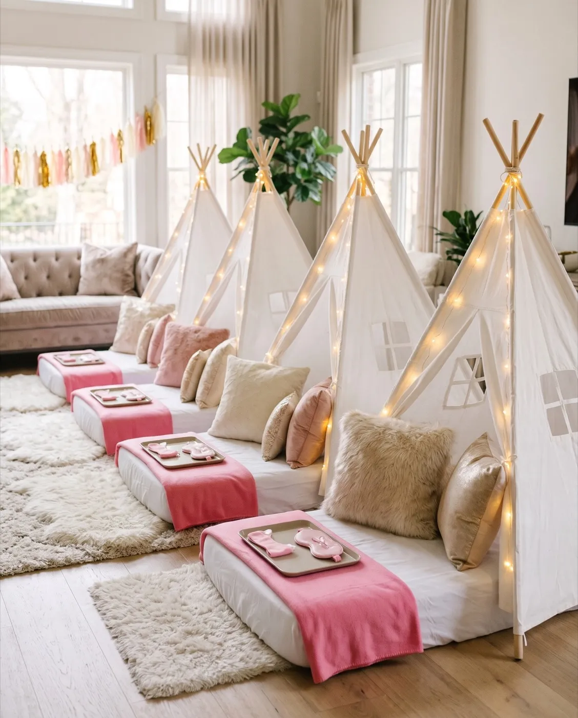 White Teepee Sleepover Set styled at an event