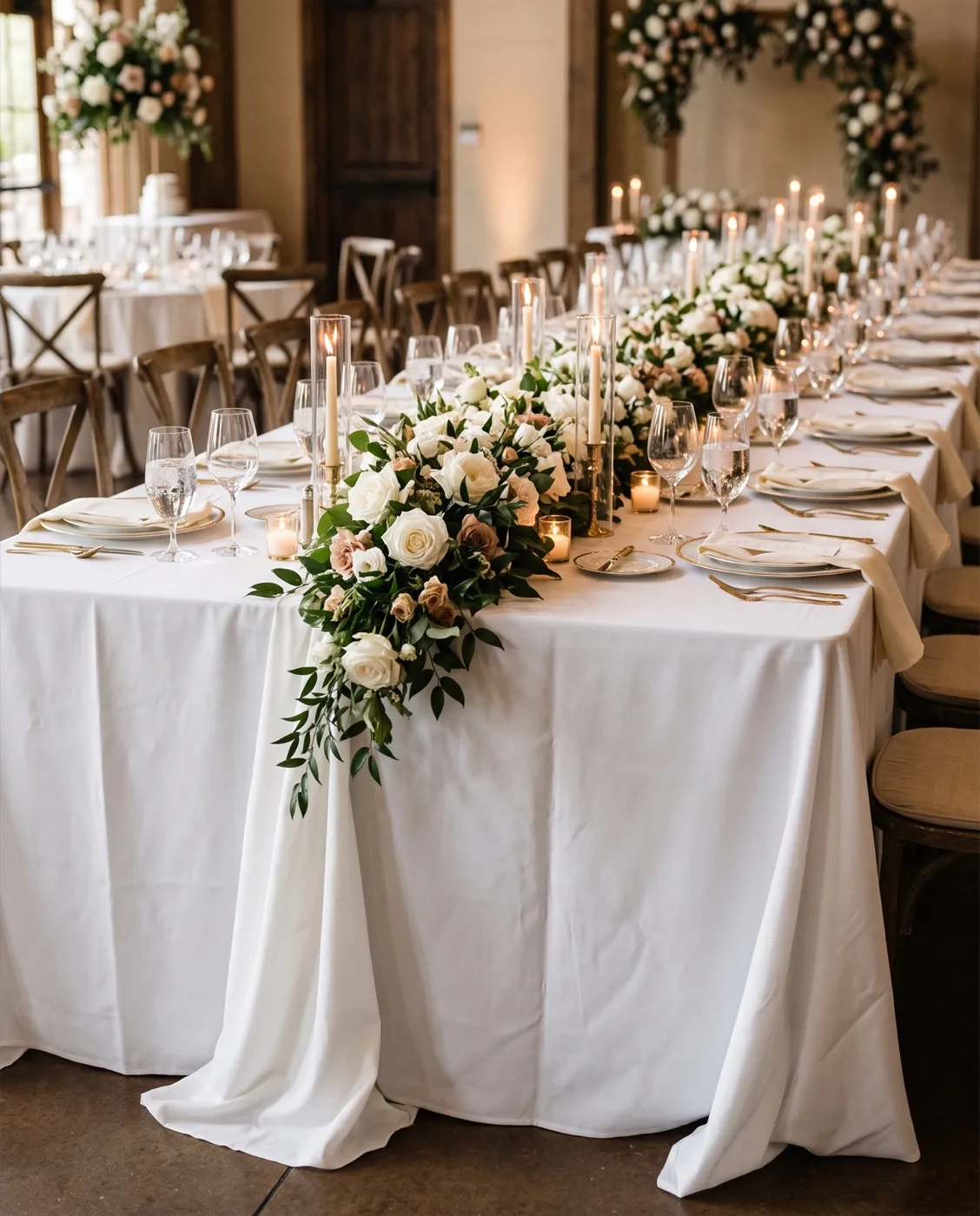 White Washable Tablecloth styled at an event