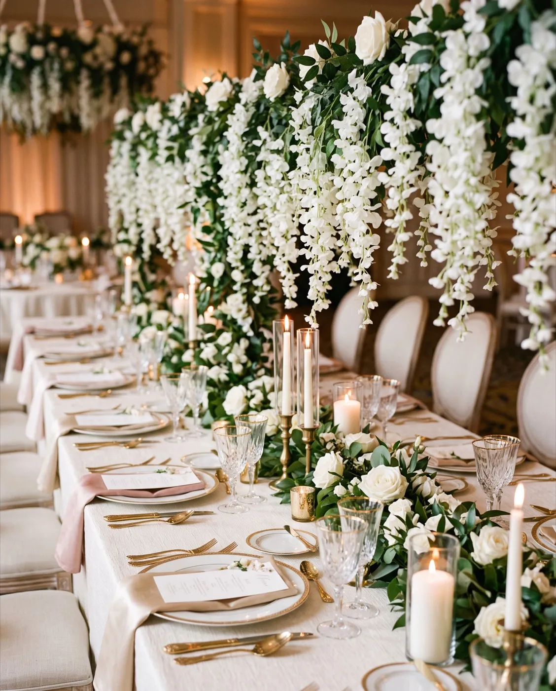 White Wisteria Garland styled at an event